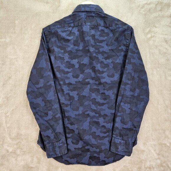 Ralph Lauren Black Label Shirt Blue Camouflage Long Sleeve (Measurement Photos) - Picture 3 of 10